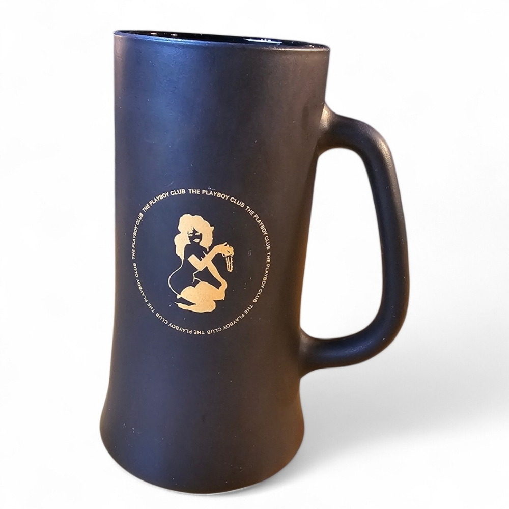 Vintage 1960s Playboy Club Beer Mug – Matte Black & Gold 🍺✨